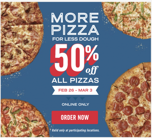 Domino’s Pizza Canada Special Offer: Save 50% Off All Pizzas